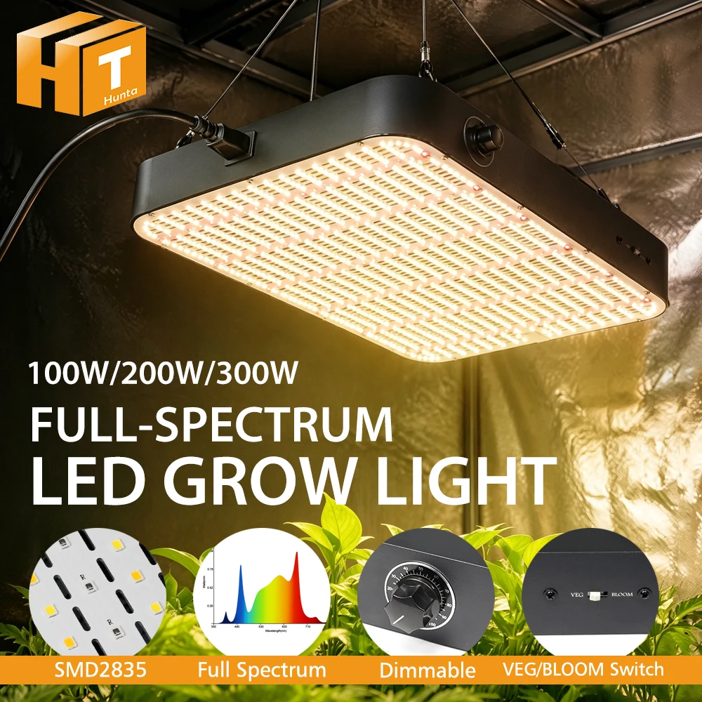 Vollspektrum-LED-Pflanzenlampe 100W 300W SMD2835 730nm 395nm 3000K Hoher PPFD Dimmbare Wachstumslampe für VEG und Blüten