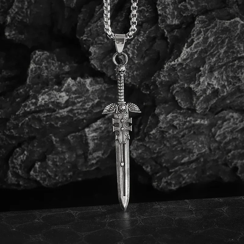 Vintage Ancient Mysterious Skeleton Sword Pendant Necklace for Men Fashionable Personalized Punk Jewelry Accessories Party Gifts