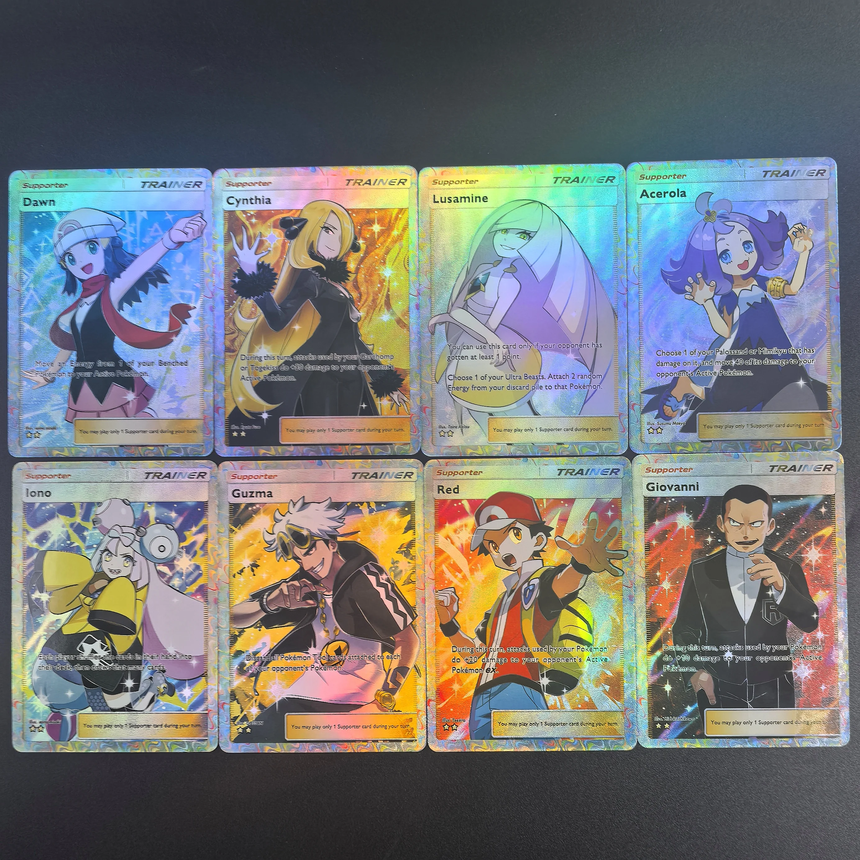 Carte da collezione inglesi tascabili Acerola Red Giovanni Iono Guzma Dawn Cynthia Self Made Single Card Gioco classico Carte Anime Regalo