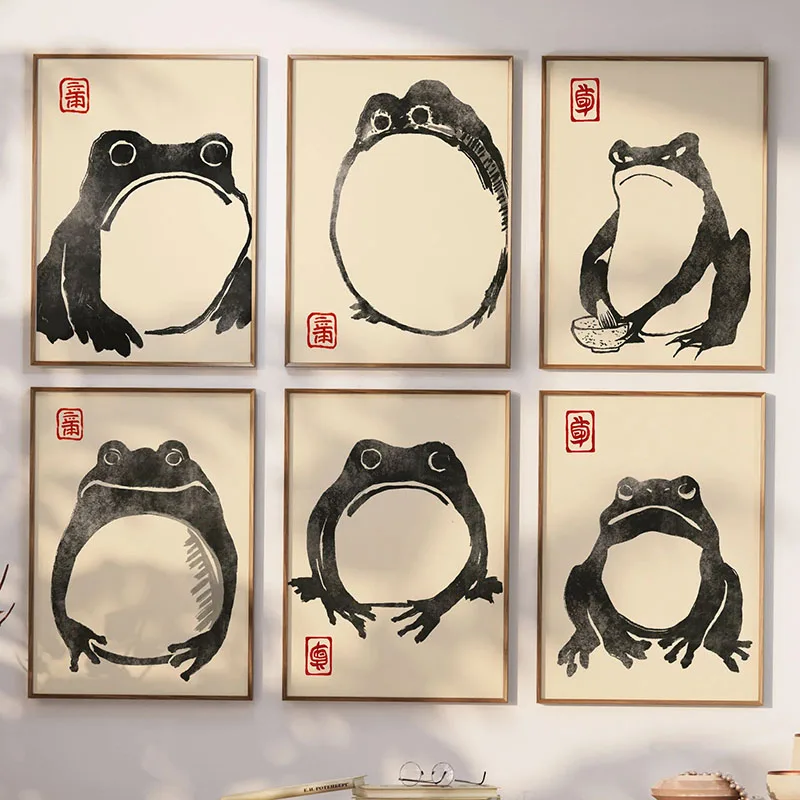 1pc frameless Canvas Painting 1pcs(No frame)Japanese Matsumoto Hoji Ukiyo-e Frog Wall Art Canvas Paintings Vintage Frog Posters
