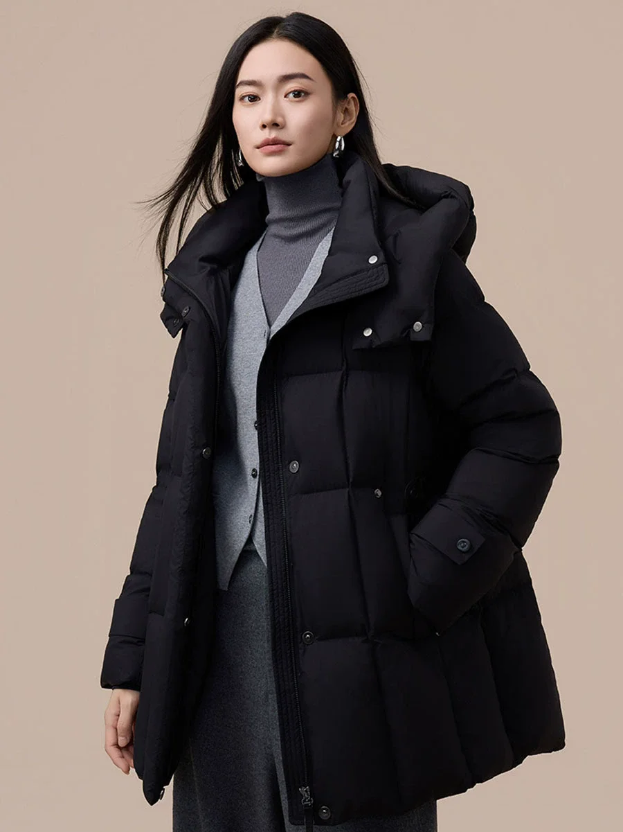 White Duck Down Jacket Women's Mid Length 2025 Winter New Style Fashionable High Top Hooded Thick Coat