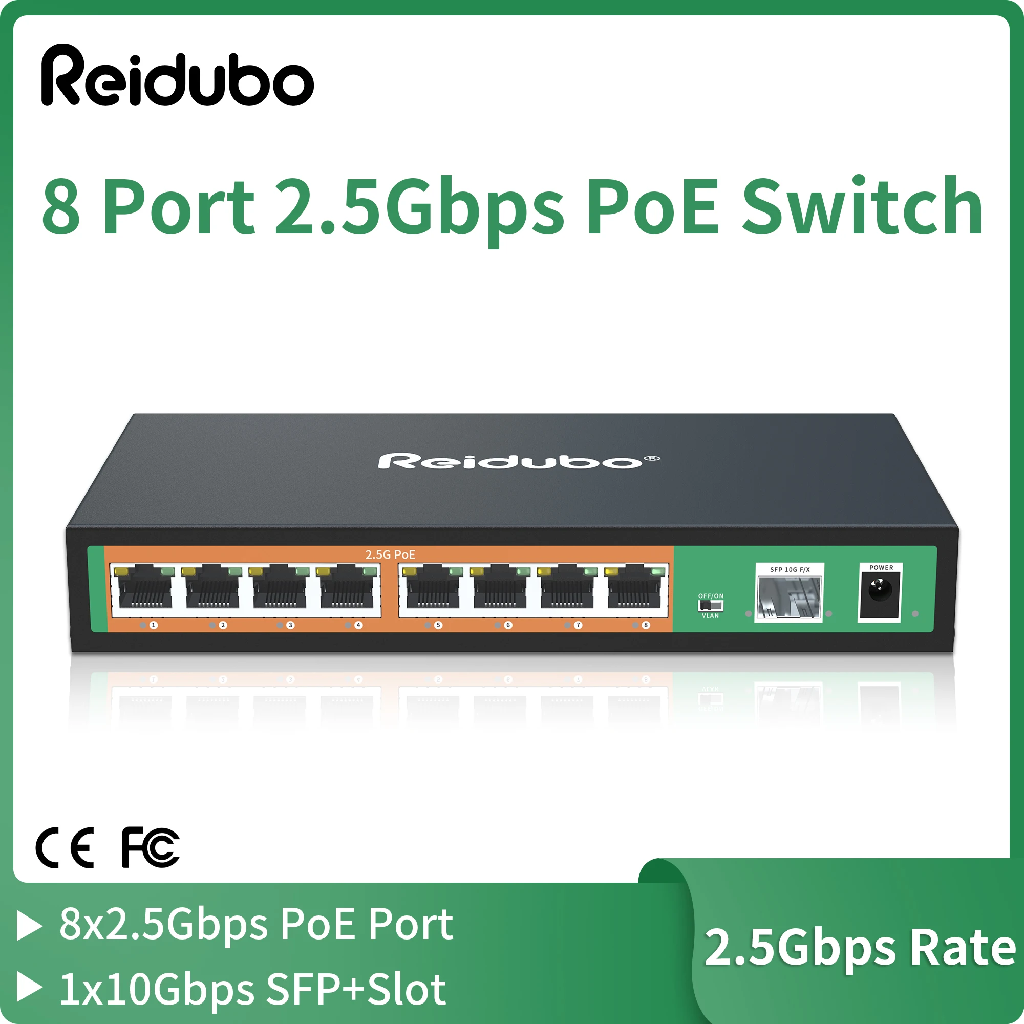 9 Port 2.5GB PoE Switch, 8x2.5G PoE Ports with 10G SFP Uplink, Unmanaged 2.5Gb Ethernet Switch, Plug & Play, Metal Design