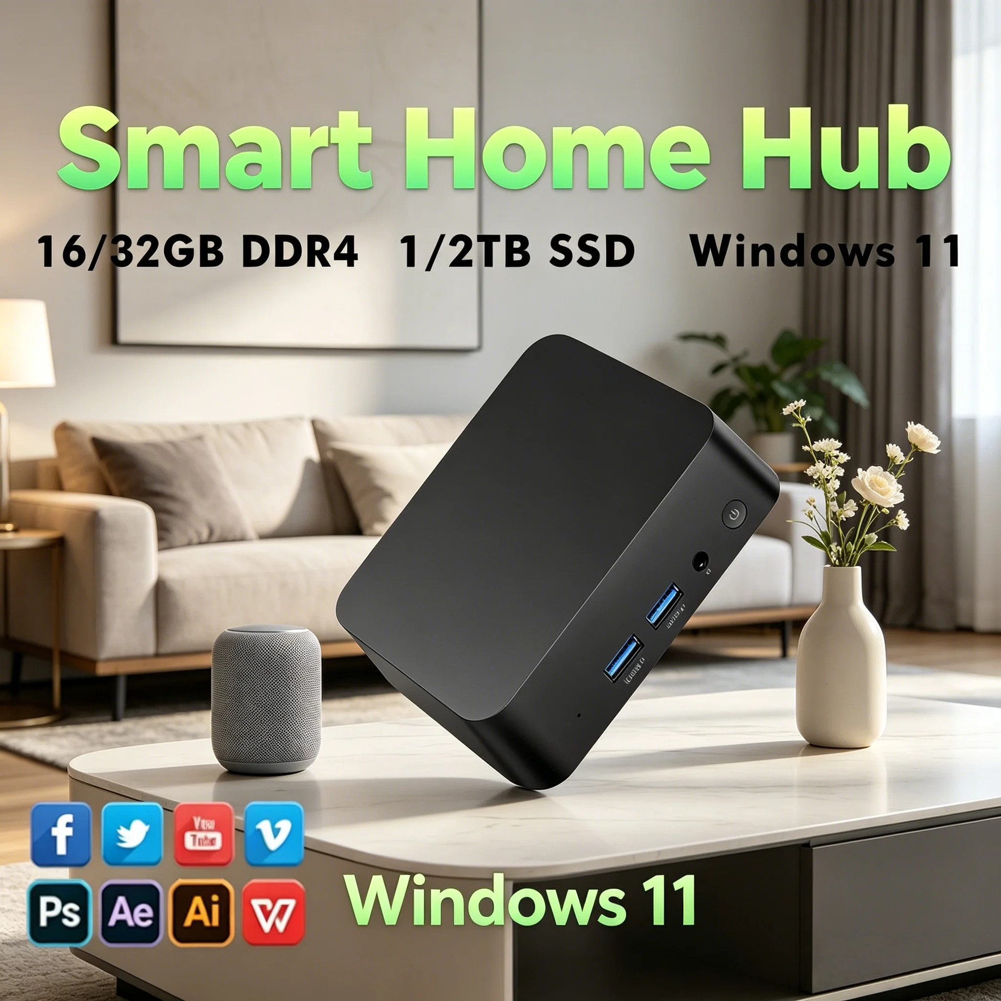 Laptop Compact Mini Desktop PC Intel I3-6006U Portable Mini Host Win11 Pro Large Storage 2TB SSD WiFi6 Home Business Mini PC
