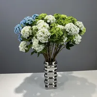 Artificial Flowers Silk Hydrangea Green Plant Florist Wedding Party Decoration Long Branch Artificial Snowball Pink Flower