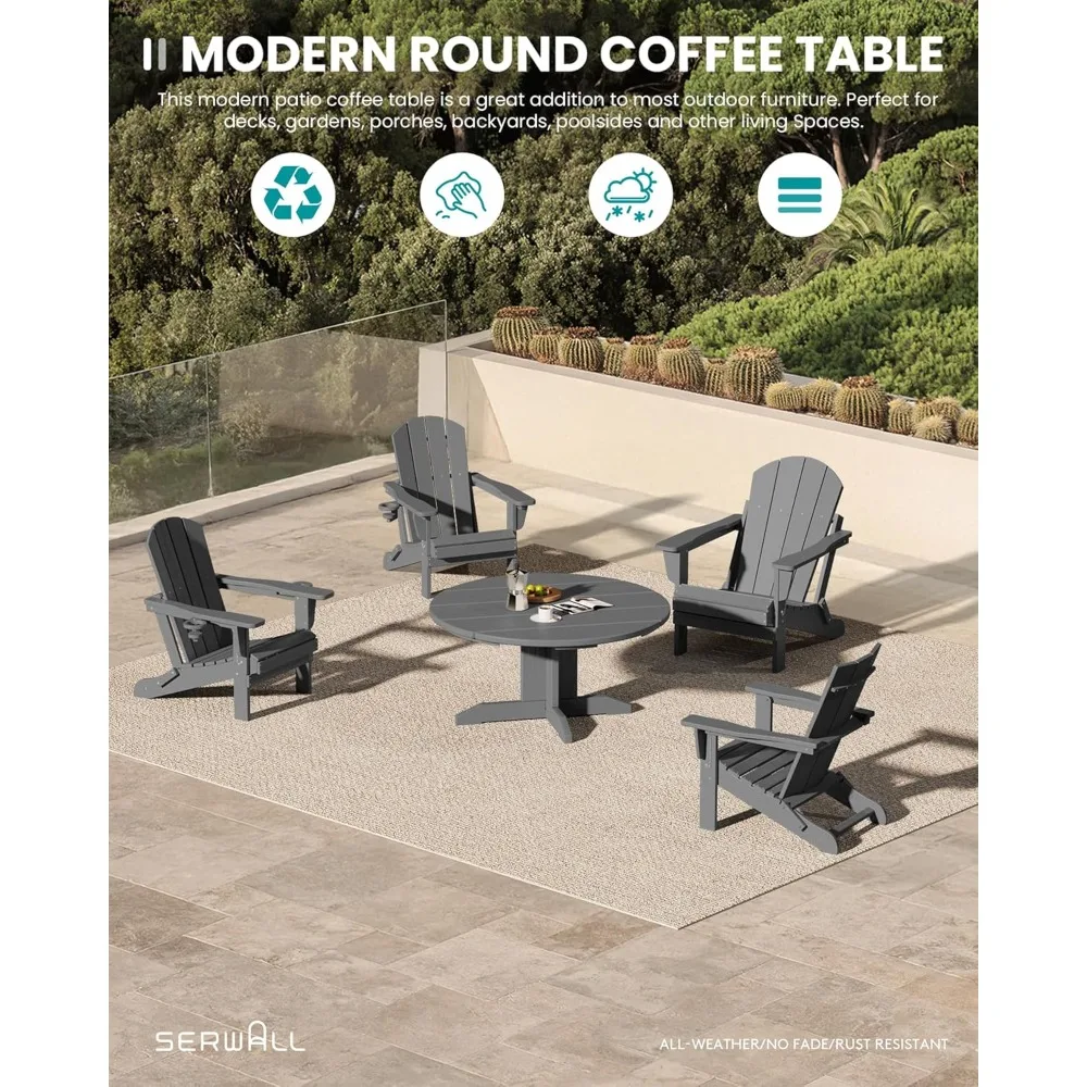 Tavolino da caffè rotondo da esterno da 36'' - Tavolo da patio resistente alle intemperie per balcone, giardino, cortile (grigio)