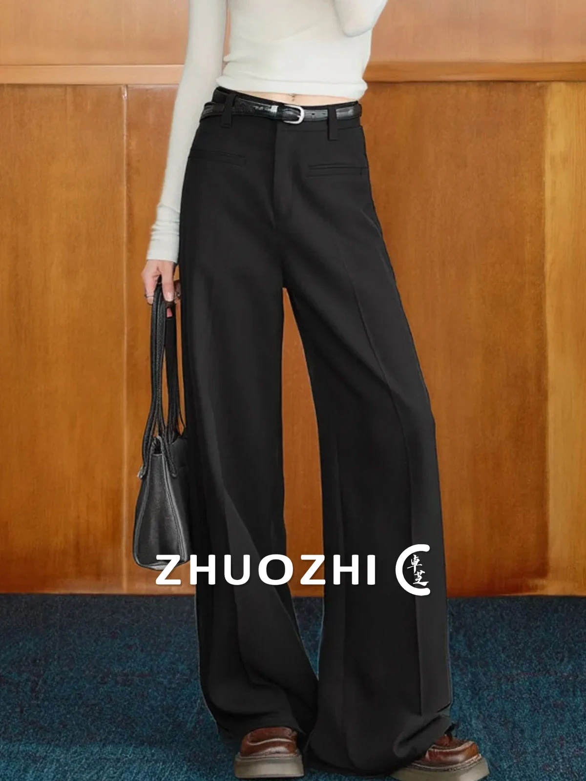 

Женские повседневные брюки Zhuo Chi Commuter Style с высокой талией и широкими штанинами, струящиеся, универсальные, весна 2026, новинка
