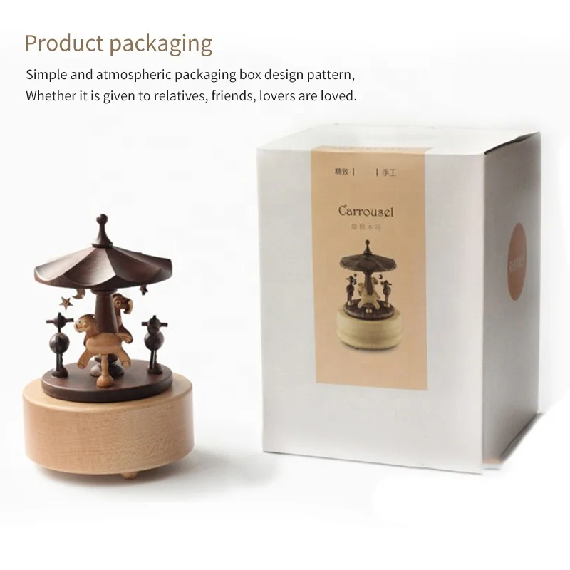 

2025 Wholesale Wooden Music Box With Carousel Horse Happy Birthday Festival Gift for Kids Custom Tune Melody Song