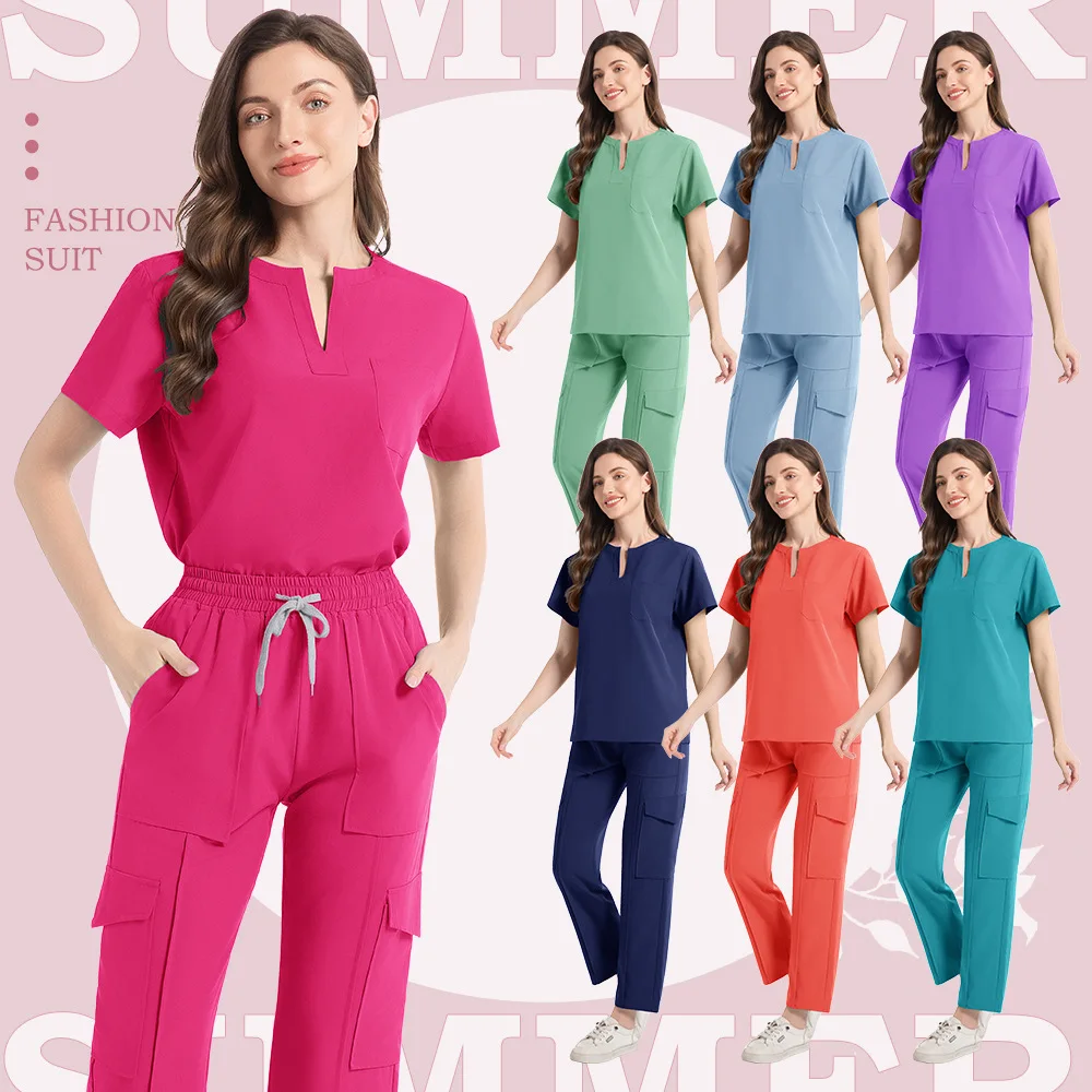 

Medical Operating Room Short Sleeved Scrub Tops Women Uniforms Hospital Nurse Work Wear Doctor Scrub Sets Clinic Nursing Care