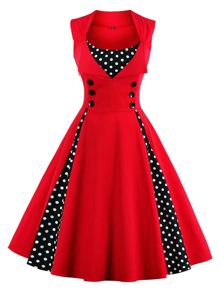 S-5XL Damska sukienka w stylu vintage Letnia sukienka bez rękawów 50. 60. Dot Swing Party Sukienki Elegancka codzienna tunika