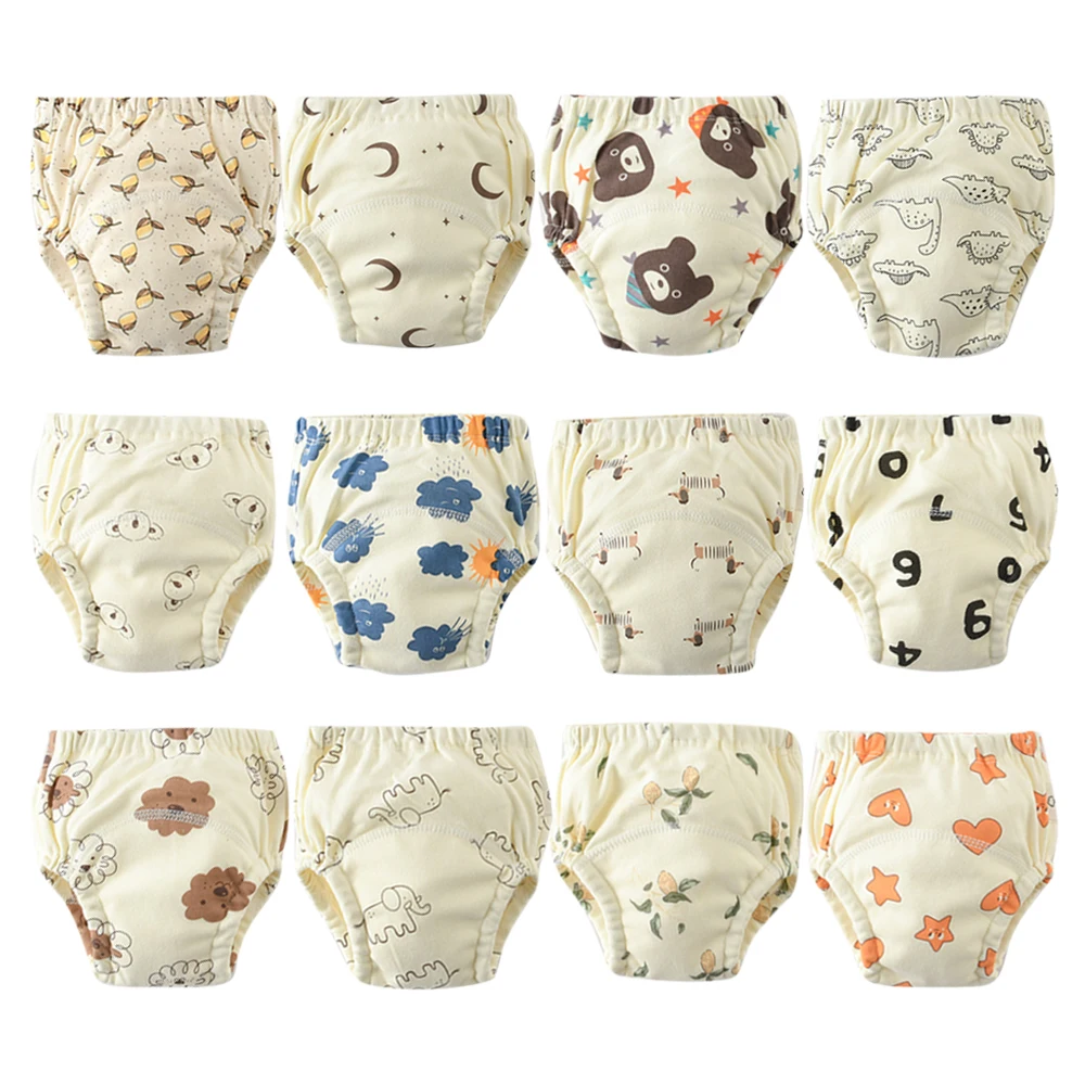 12PCS Toilet Trainer Panty Nappy Underwear Reusable Baby Potty Training Pants Bebe Cloth Diapers Breathable Diper Panties Set