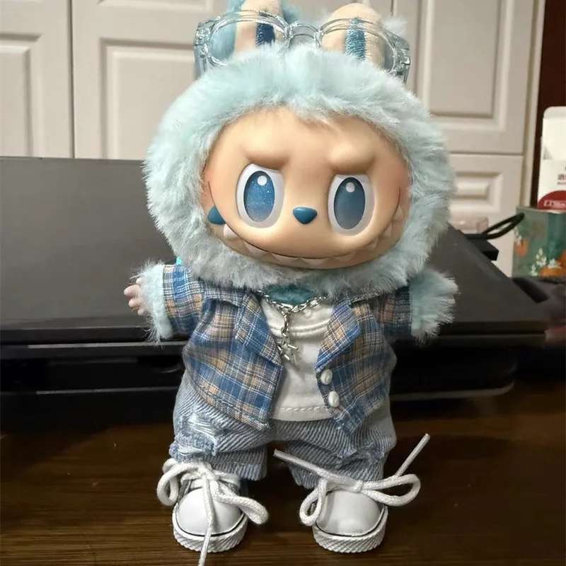 

15/17cm Labubu Clothes Casual Plaid Jacket Jeans Suit Ropa Cloth Accessories
