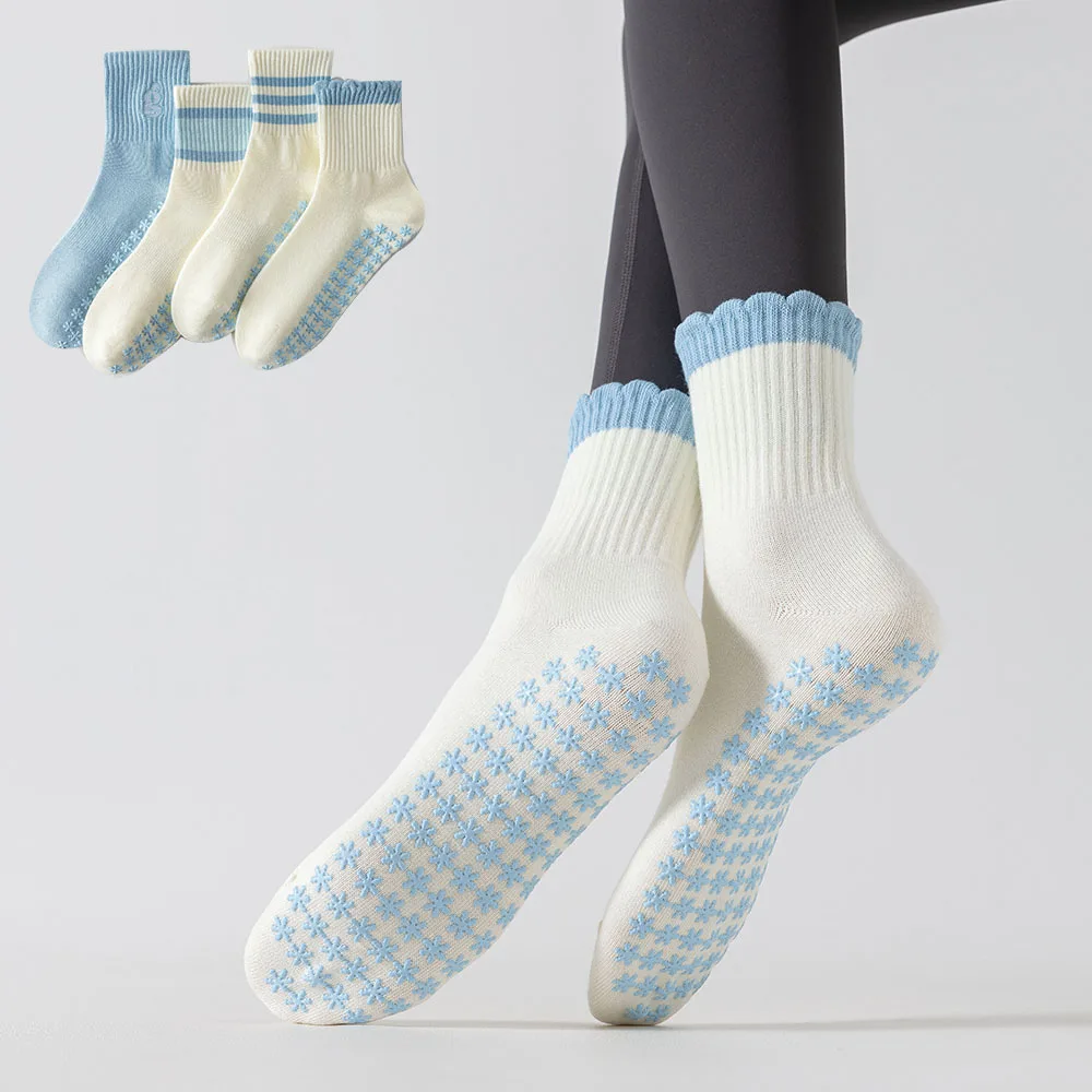 

Носки для йоги женские хлопковые с силиконовыми вставками против скольжения, для пилатеса, средней длины