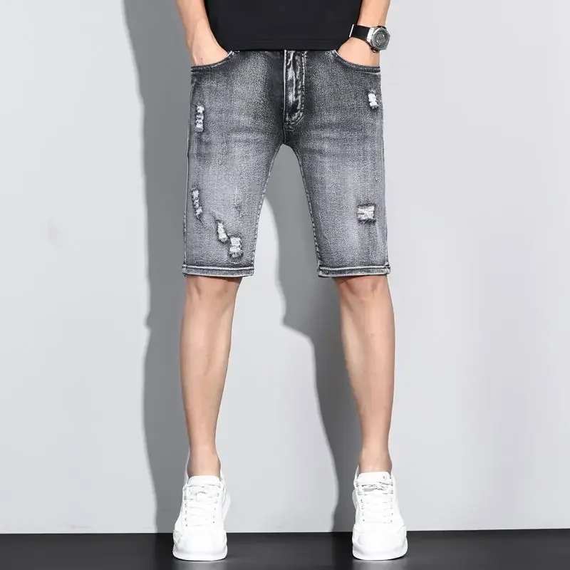 Man Denim Shorts Gray Bermuda Half Long Short Jeans Pants for Men Rude Xl Jorts Sale Original Distressed Trend 2024 Retro Thin