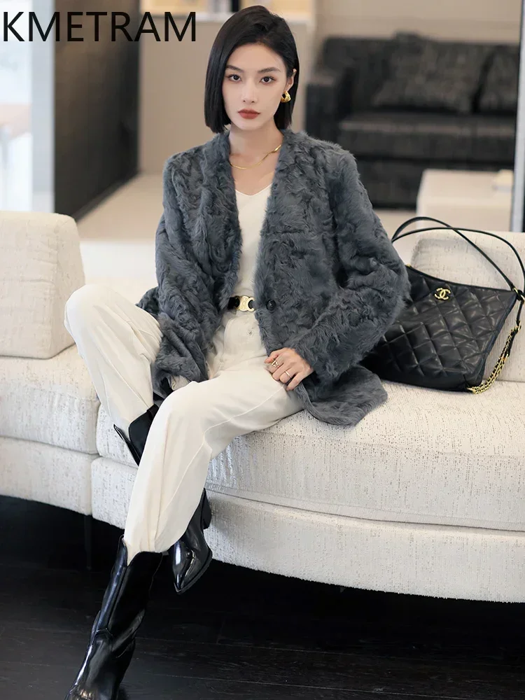 Real Wool Sheepskin Fur Jacket 2024 Winter Clothes Woman Luxury Double Faced Fur Coat Women Old Money Style Outerwears Fourrure