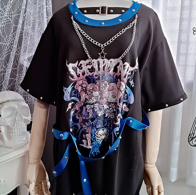 Imagem -03 - Camiseta Feminina com Corrente de Ferro Destacável Harajuku Original Punk Manga Comprida Streetwear Fino Tops da Moda Y2k