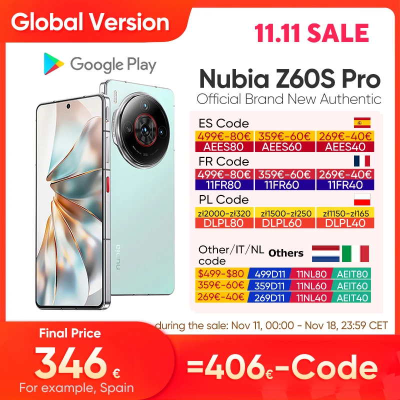 Nubia Z60S Pro Snapdragon 8 Gen 2 5100mAh Battery 6.78'' 120Hz Screen 50MP Camera AI telephoto Global Version NFC 5G Smarthone