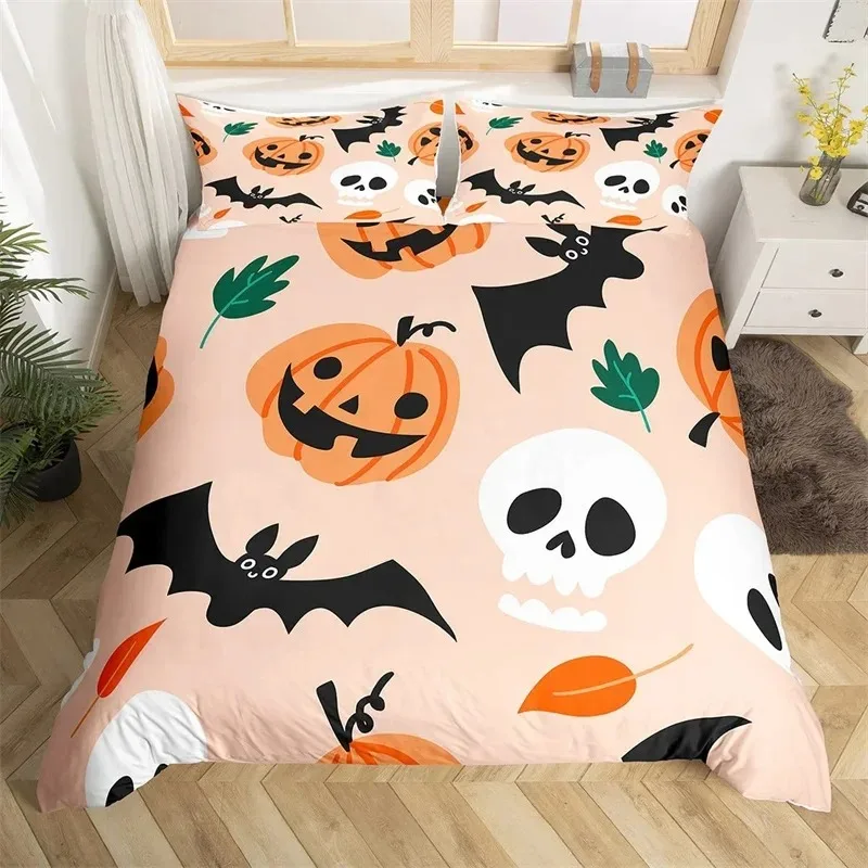 

Halloween Duvet Cover King Bat Bedding Set Wild Animals Quilt Cover Microfiber Halloween Theme Fluorescent Style Bedspread Cover