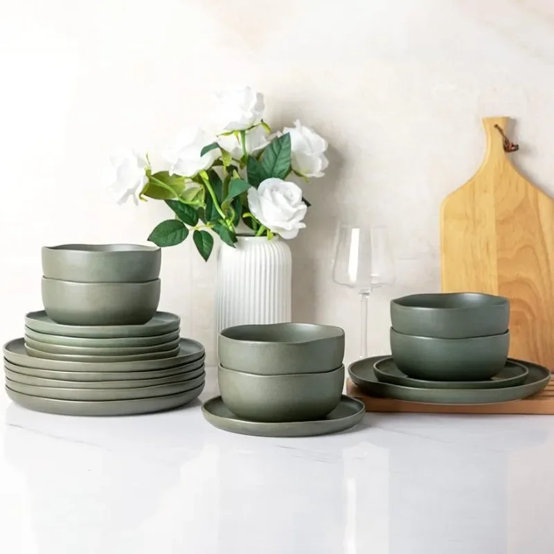 

Stoneware Dinnerware Sets Wavy Rim Ceramic Plates and Bowls Sets Highly Chip and Crack Resistant | Dishwasher