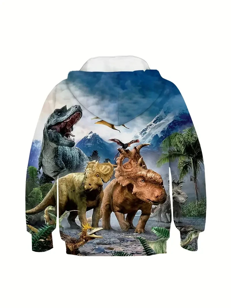 Ferocious Dinosaur World 3D Print Effect Children's Pullover Jurassic Park Domineering Tyrannosaurus Rex Boys Hooded Top Trend