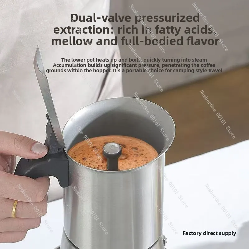 Double Valve High Pressure Mocha Pot Stainless Steel Coffee Pot Espresso Extraction Household Small Coffee Making Utensils Set