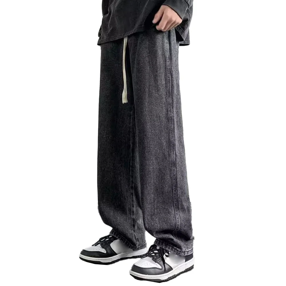 

2025 Men's Trendy Vintage Drawstring Korean Style Pants: Loose, All-match Casual Wide-Leg Jeans For A Stylish Look