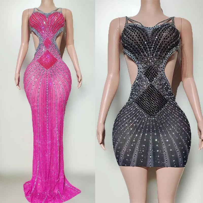 Sukienka 2025 Nowa Seksowna Z Cyrkoniami Odkryte Plecy Bez Pleców Strój Sceniczny dla Piosenkarki Klubowej Barowej Kostiumy Drag Queen DN22237