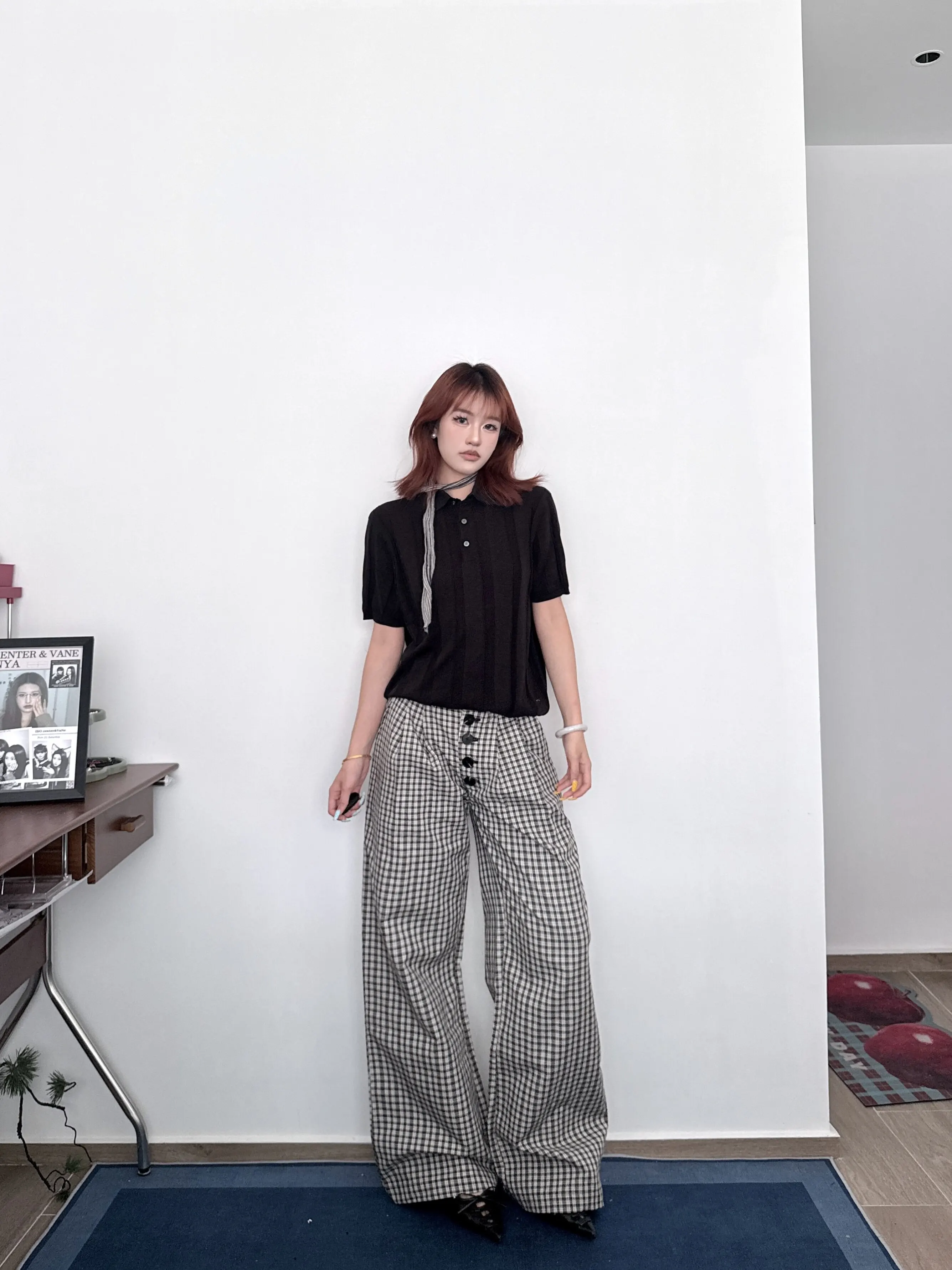 American Style Street Retro Plaid Five Button Pleated A-Line Silhouette West Pants Elegant Casual CleanFit Men's Clothing