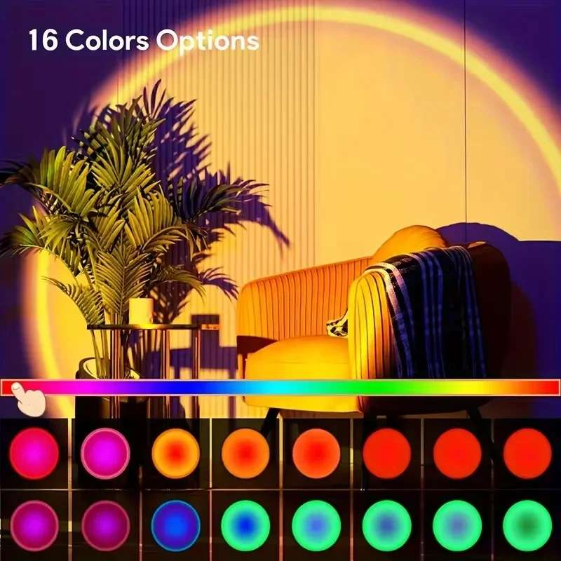 1pc Vibrant Sunset Projection Light - 16-Color Spectrum, USB Remote Control, Dynamic Color Changing LED Light - Creates Warm Hom