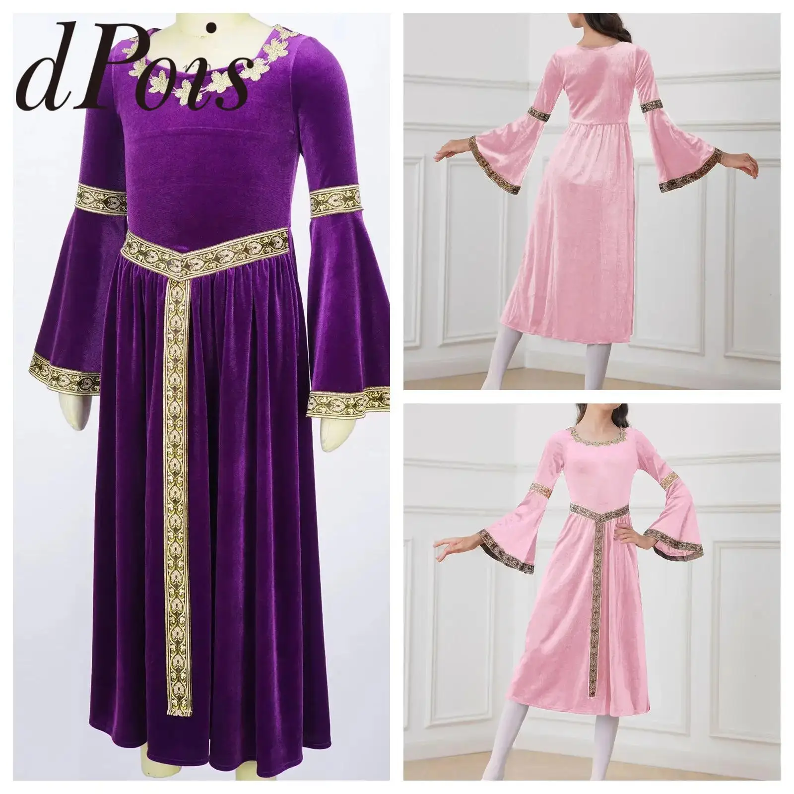 

Kids Medieval Costume Girls Carnival Party Dress Princess Queen Renaissance Velvet Dresses Costume Childs Performance Dancewear