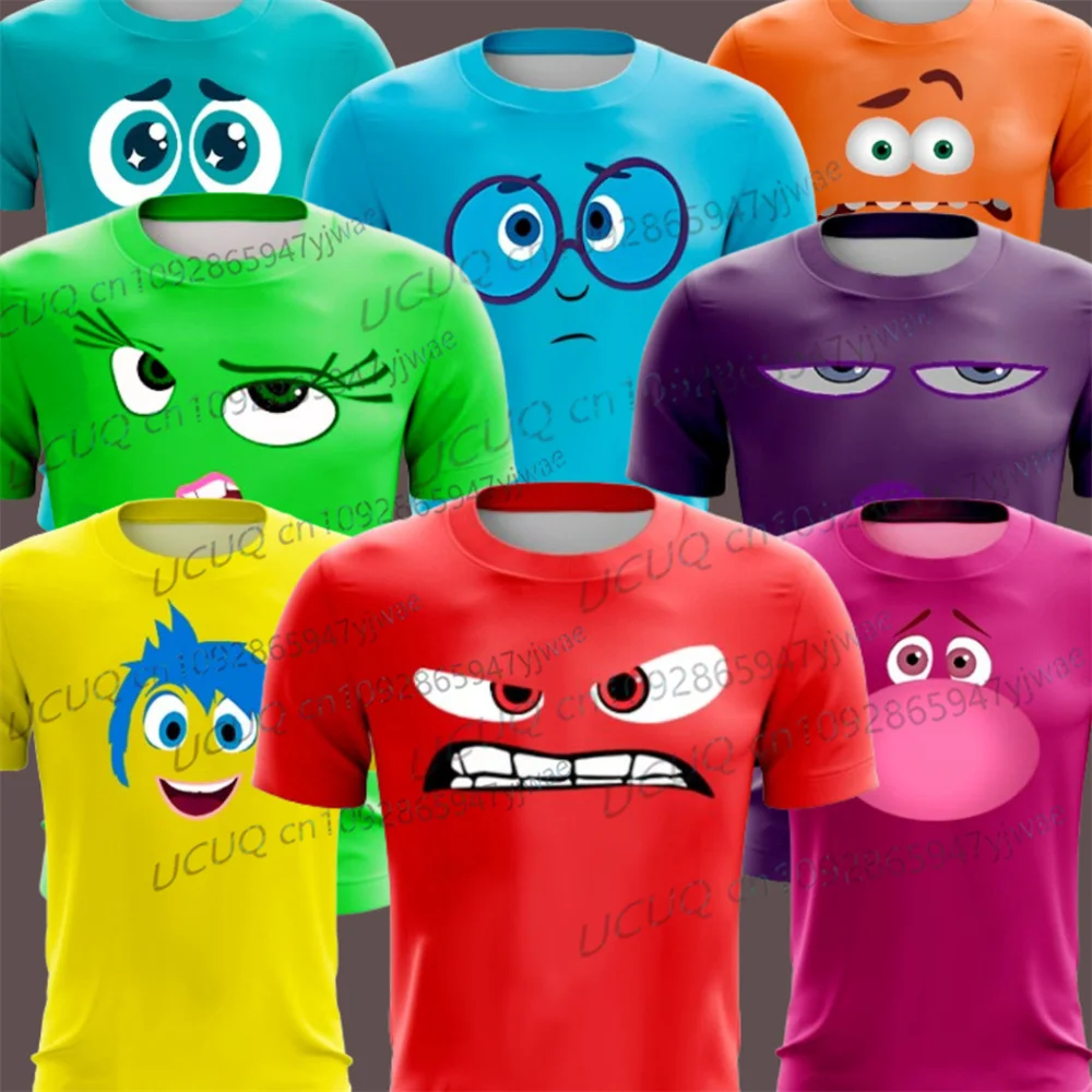Inside Out 2 Joy Sadness Disney Girls Boys Cosplay T Shirt Clothes Top Childrens Clothing Summer 3D Print Short Sleeve Kids Gift