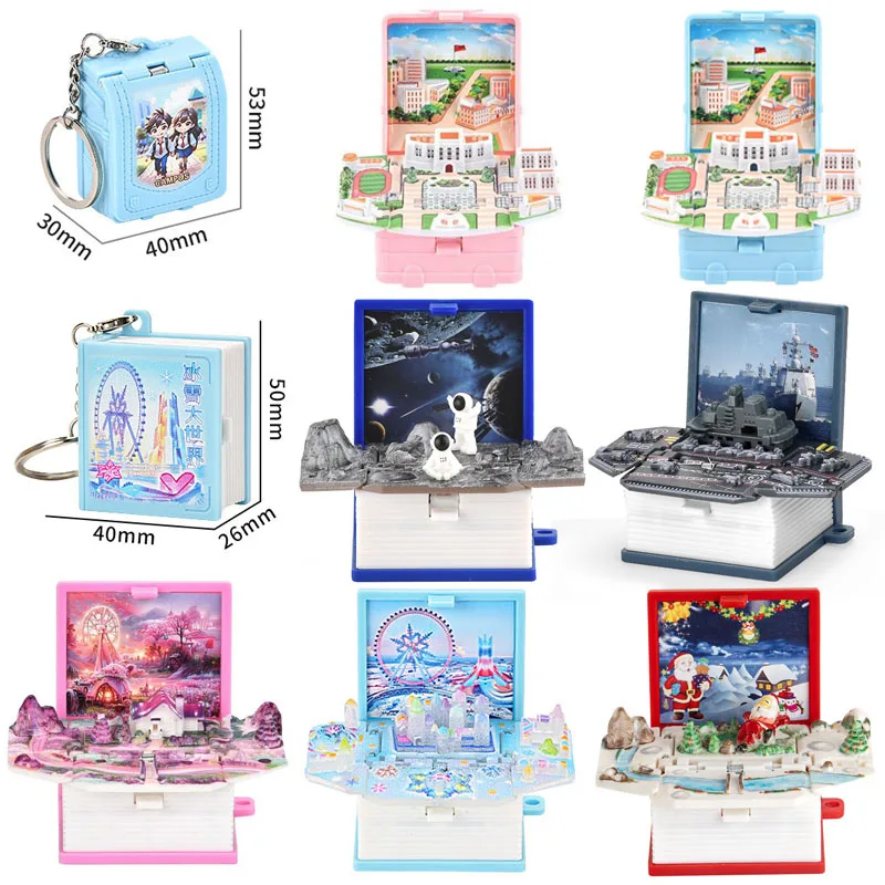 /=3D Three-dimensional Dream Amusement Park Folding Book Keychain Cartoon School Bag Fold Book Kids Decompression Creative Gift