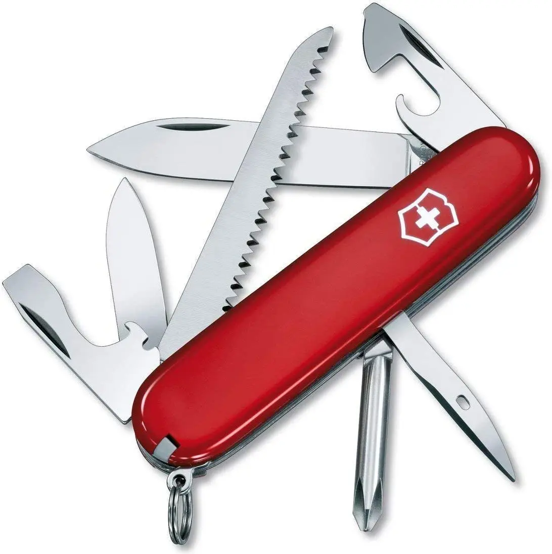 Victorinox hiker Swiss army knife, medium, multi tool, 13 functions, knife, wood saw, red ‎ 5.9cm