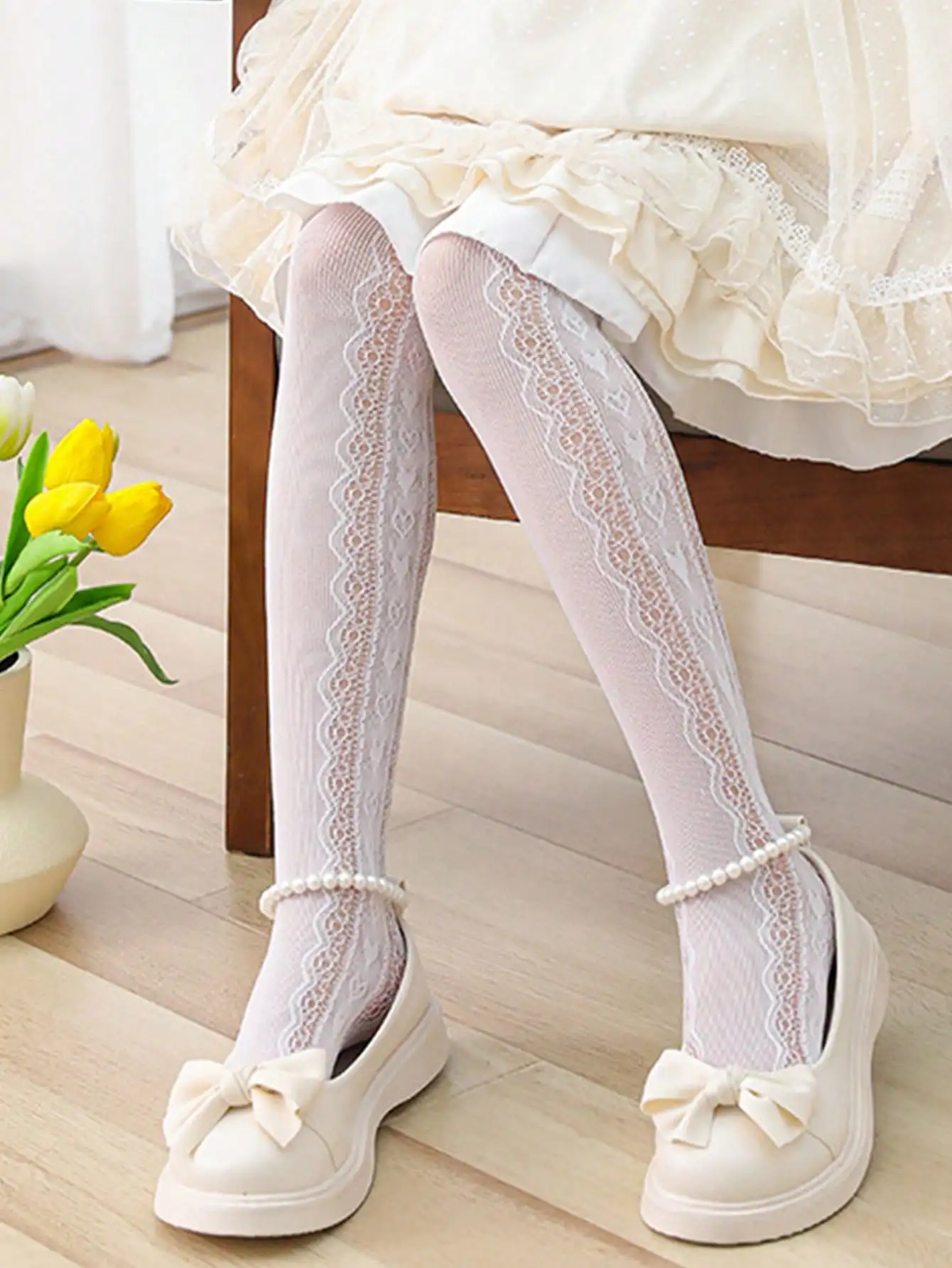 2 Stück Kinder Mädchen Herz-Netz-Spitzenstrumpfhosen Nylon-Spandex Atmungsaktive Strumpfhosen für 1-12 Jahre Kleinkinder Sommer Prinzessinnen-Socken – Detail 5
