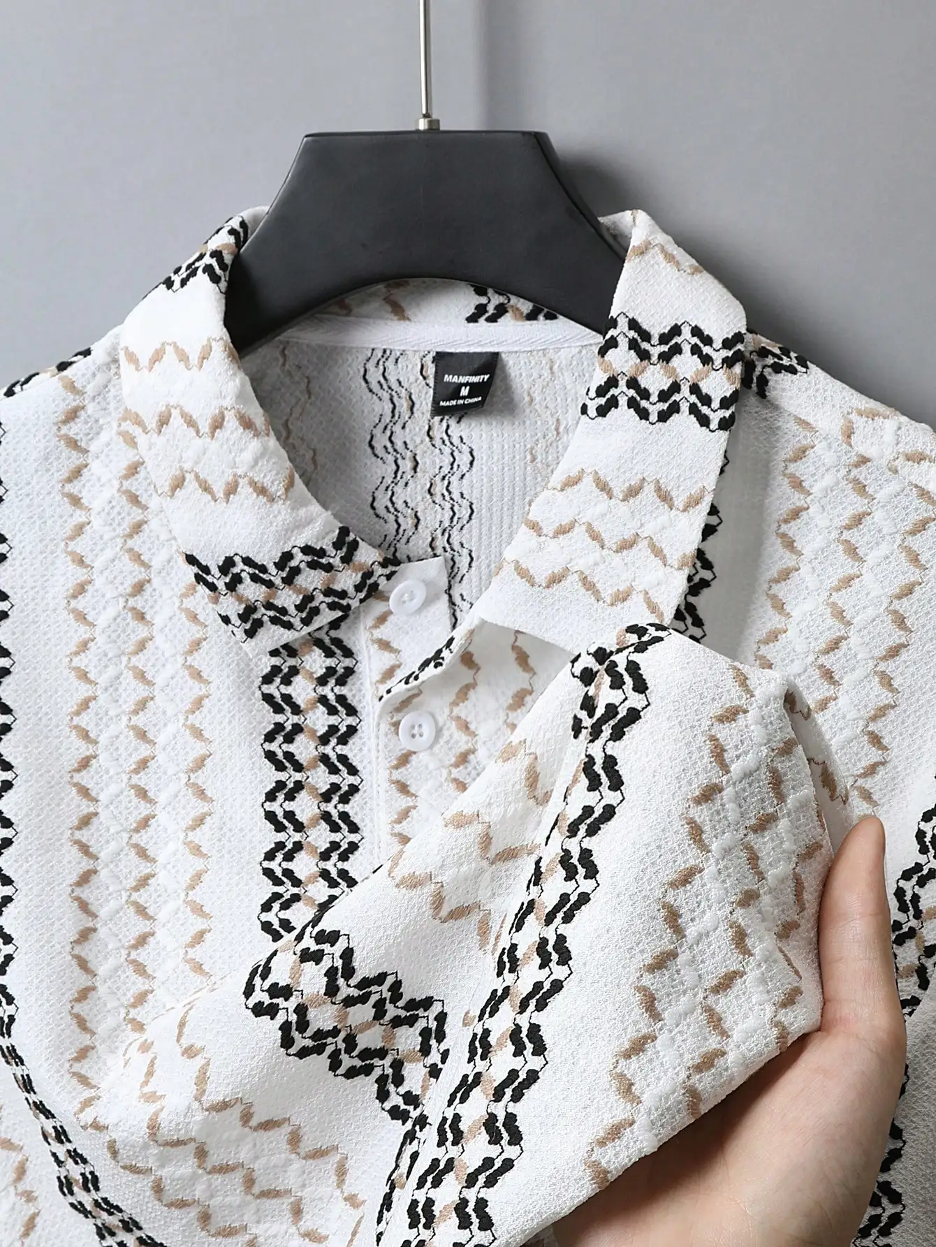 

Men's Casual Short Sleeve Polo Shirt with Geometric Pattern, Summer Lightweight