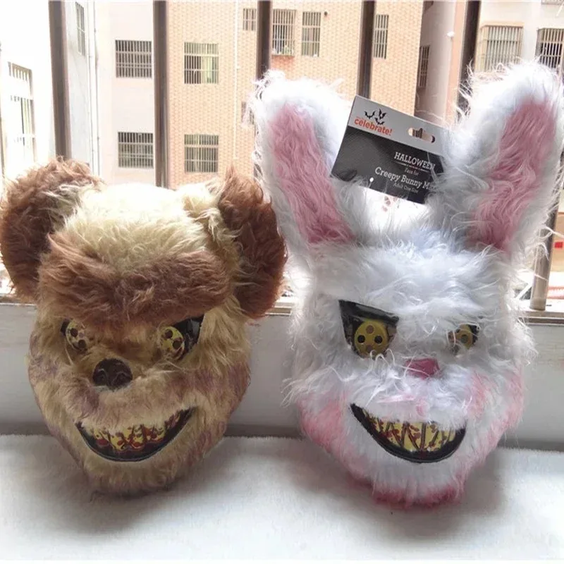 Halloween Bloody Rabbit Bear Maschera Cosplay Unisex Horror Peluche Copricapo di animale Maschera da festa spaventosa per donne Uomini Puntelli per costumi