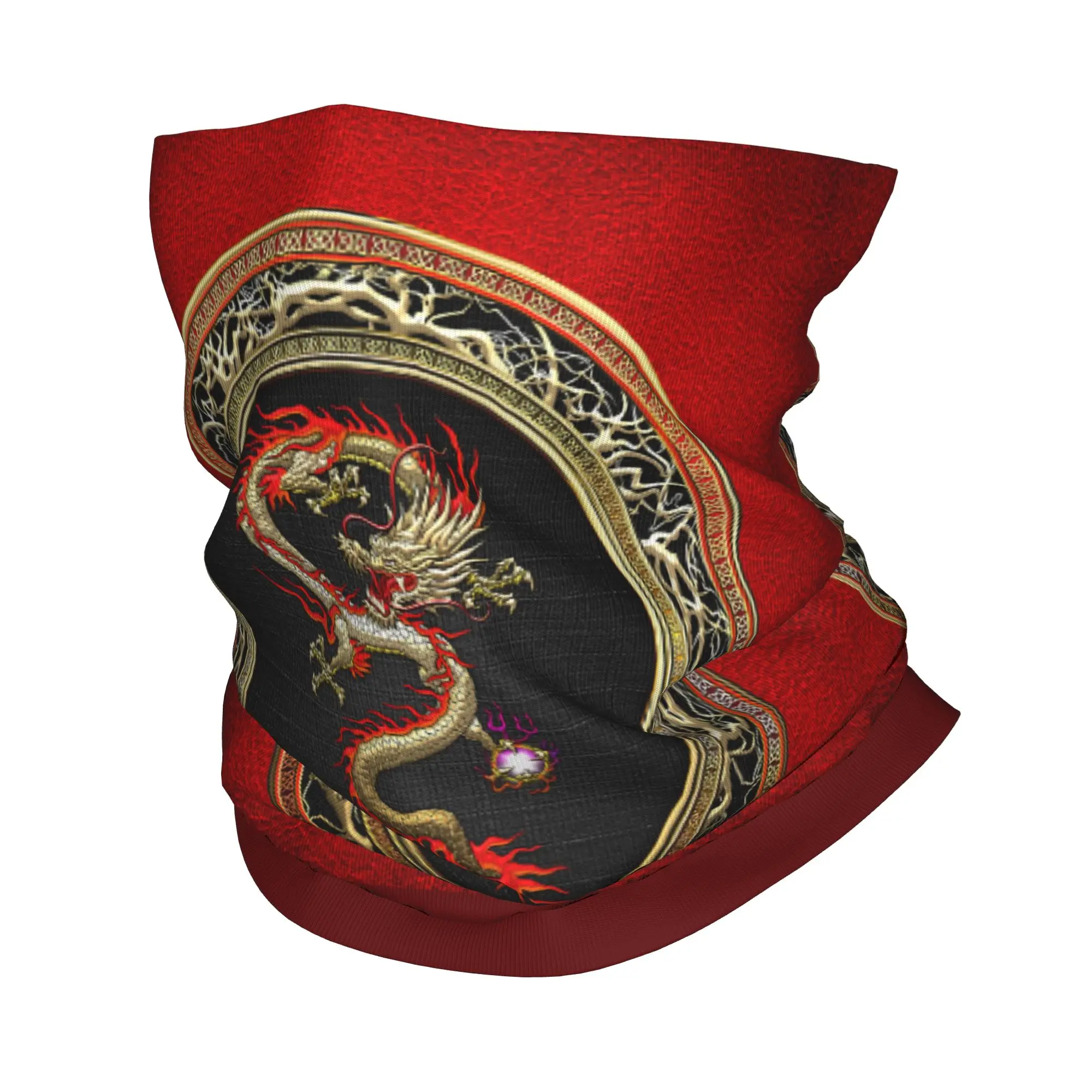 Custom Golden Fucanglong Chinese Dragon Winter Headband Neck Warmer Women Men Ski Hunting Tube Scarf Asian Folklore Mythology