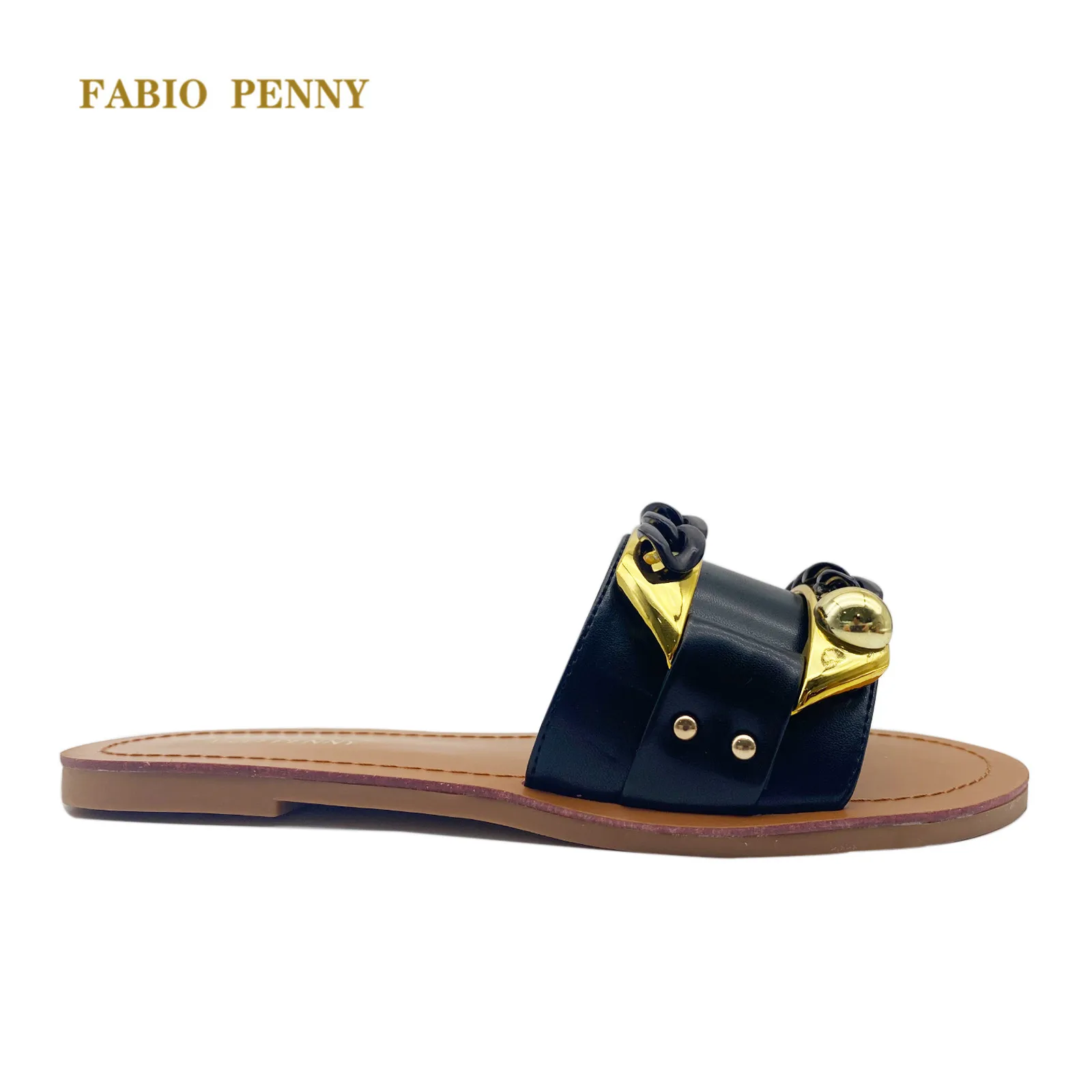 FABIO PENNY Summer Italian style slippers Women\'s flat shoes fine diamond buckle slippers