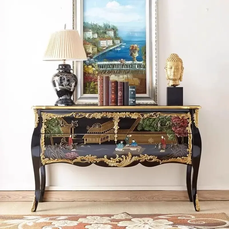 French retro porch cabinet bedroom storage cabinet solid wood fashion court painted character decorative cabinet Internet celebr