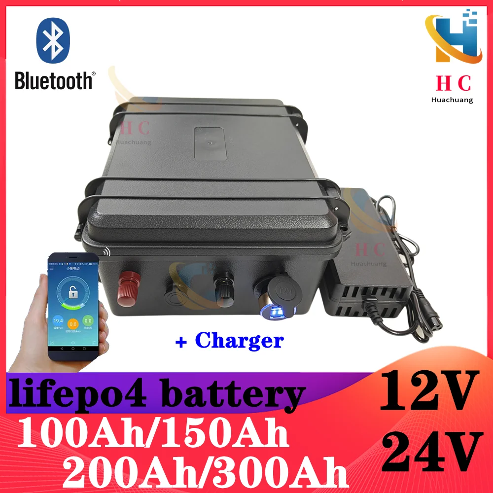 12V 24V 100Ah 120AH 150AH 200AH 300Ah 400Ah Lifepo4 lithium iron phosphate battery pack bluetooth BMS for boat solar system