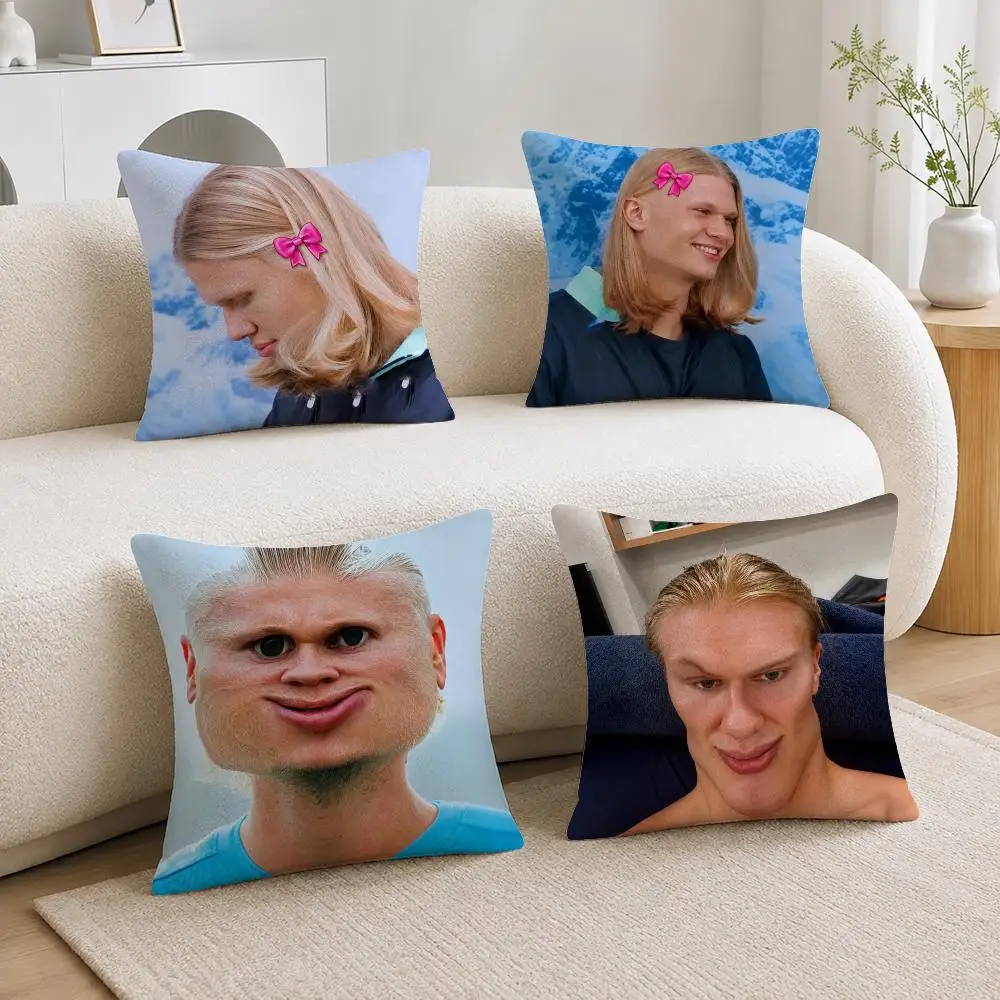 Athlete Erling Haaland Cushion Cover Soft Short Plush Throw Pillowcase Sofa Bedroom Home Decor Holiday Gift