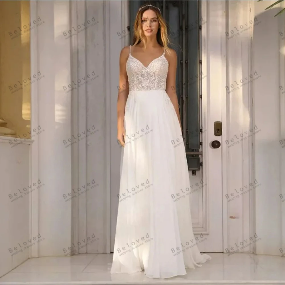 Vestidos De Novia Vintage Línea A Vestidos De Novia De gasa Apliques De encaje Sin mangas Vestidos sin espalda 2025 Vestidos De Novia personalizados