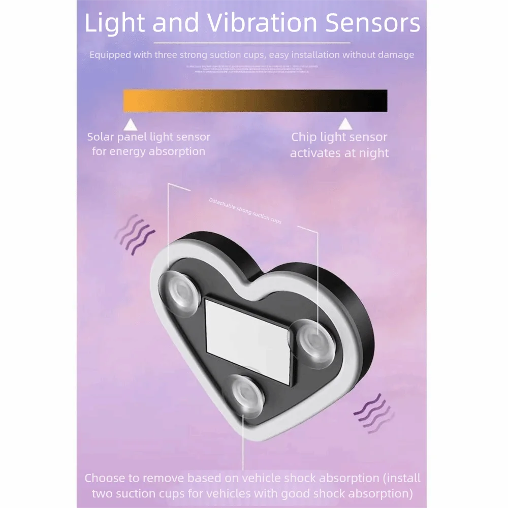Wireless Solar Powered LED Light Solar Energy Heart-shaped Design Triangle Window Light Vibration Sensing Adjustable