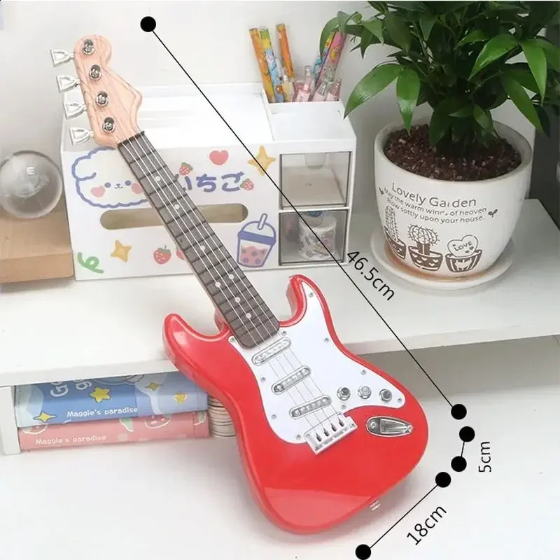 Kids 17 Inch Electric Guitar Toy with 4 Strings LED Lights Rechargeable Musical Instrument Toy Guitar for Children Birthday Gift