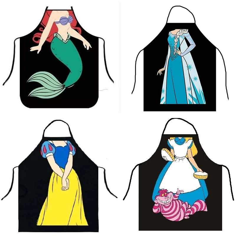 Disney Princess Apron Colorful Printed Cartoon Apron for Kids Adults Christmas Halloween Party Holiday Decoration Mermaid Apron