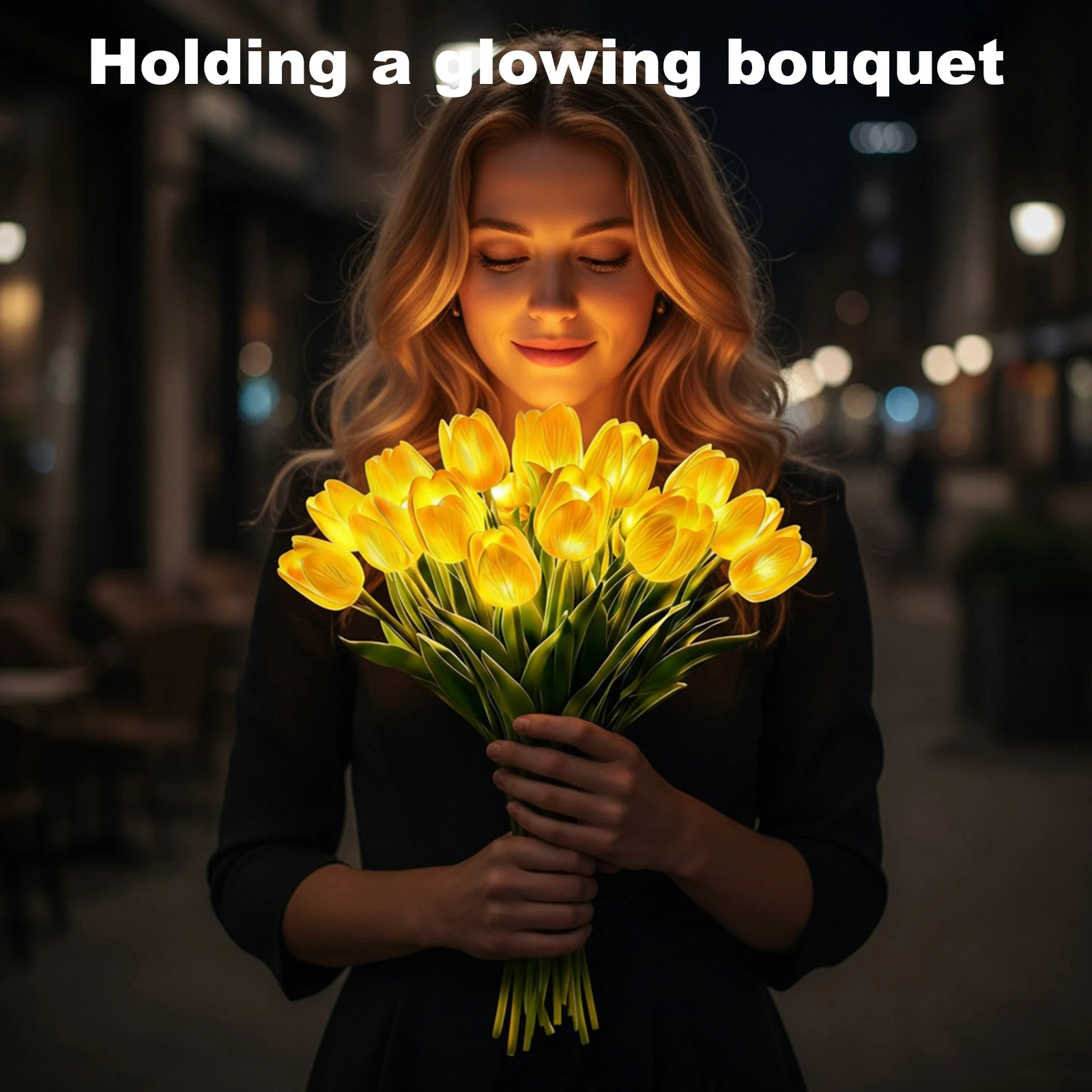 15Pcs Radiant Tulip Light LED Adjustable Tulip Night Light Warm Light Luminous Bouquet Ornament Artificial Flowers Night Lamp