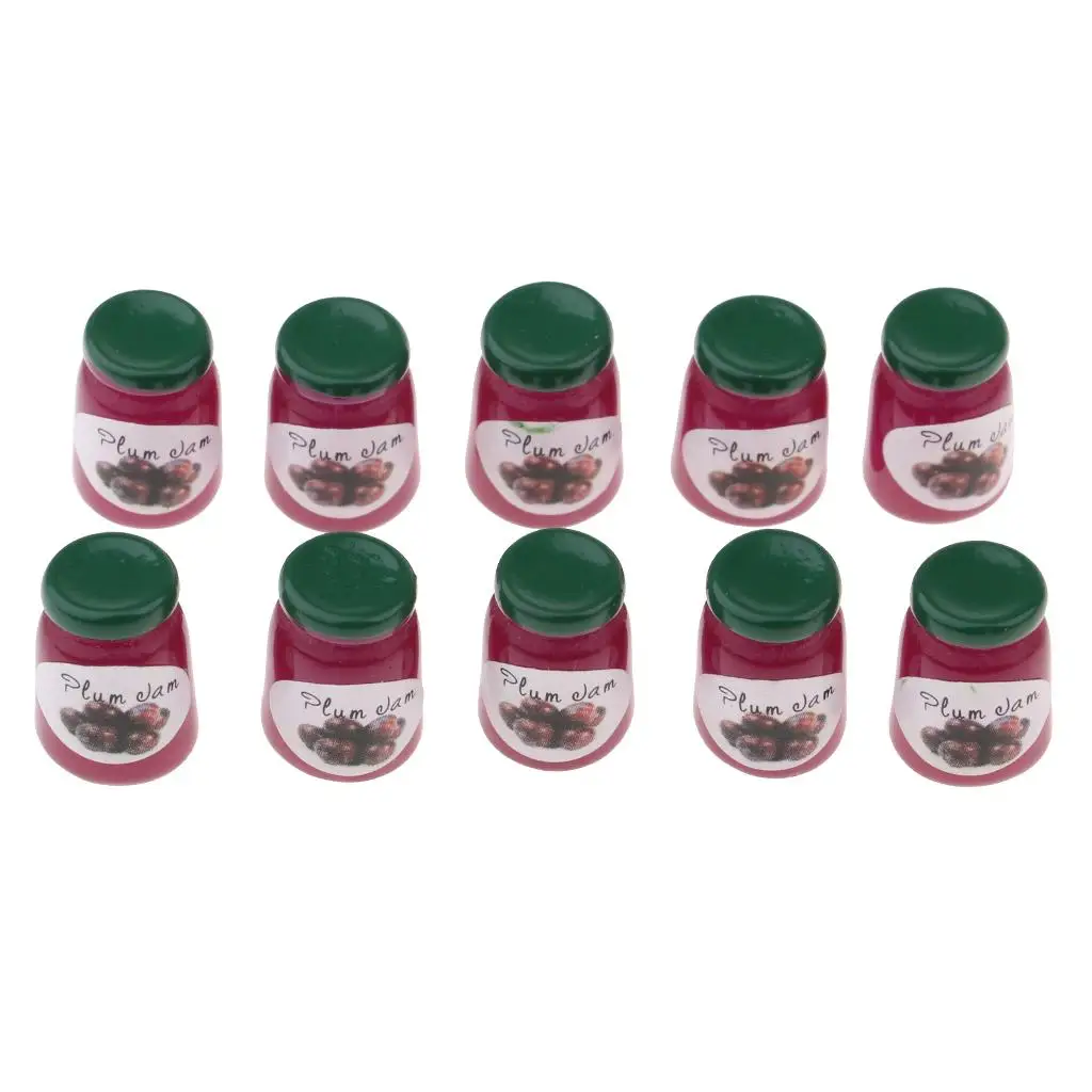 1/12 casa de bonecas cozinha cena de vida ornamento-modelo de comida em miniatura conjunto de garrafas de geléia de ameixa fingir 10 peças