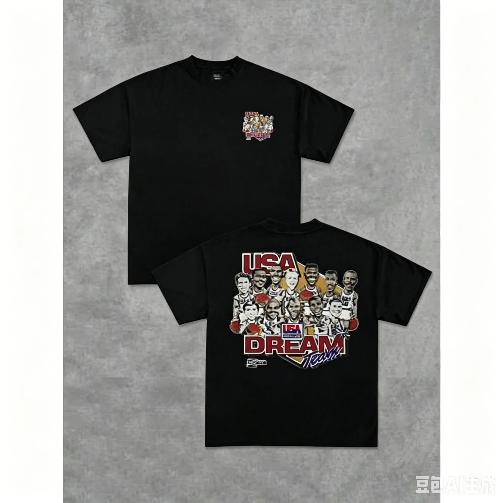 USA Dream Team 1992 Basketball Caricature T-Shirt Men's Vintage Graphic Tee Casual Short Sleeve Streetwear Top