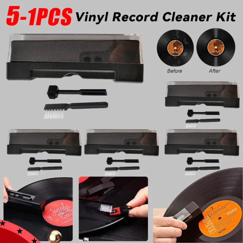 5-1Set Vinyl Records Cleaner Kit Anti Static Cleaning Brush Dust-Remover for LP Phonograph Record Turntables Cleaning Brush Kits