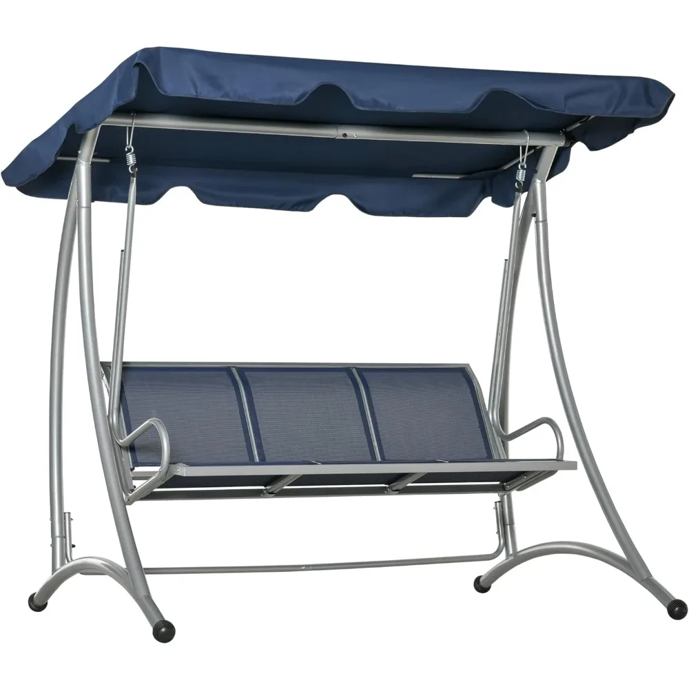 

3-Seat Outdoor Porch Swing Chair, Patio Swing Glider with Adjustable Canopy, Breathable Seat, and Steel Frame for Garden, Pools