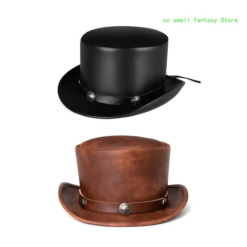 

R3MA PU Leather Gentleman Hat Hat Punk for Halloween Party Stage Performance Costume Cosplay Retro Hat Accessories